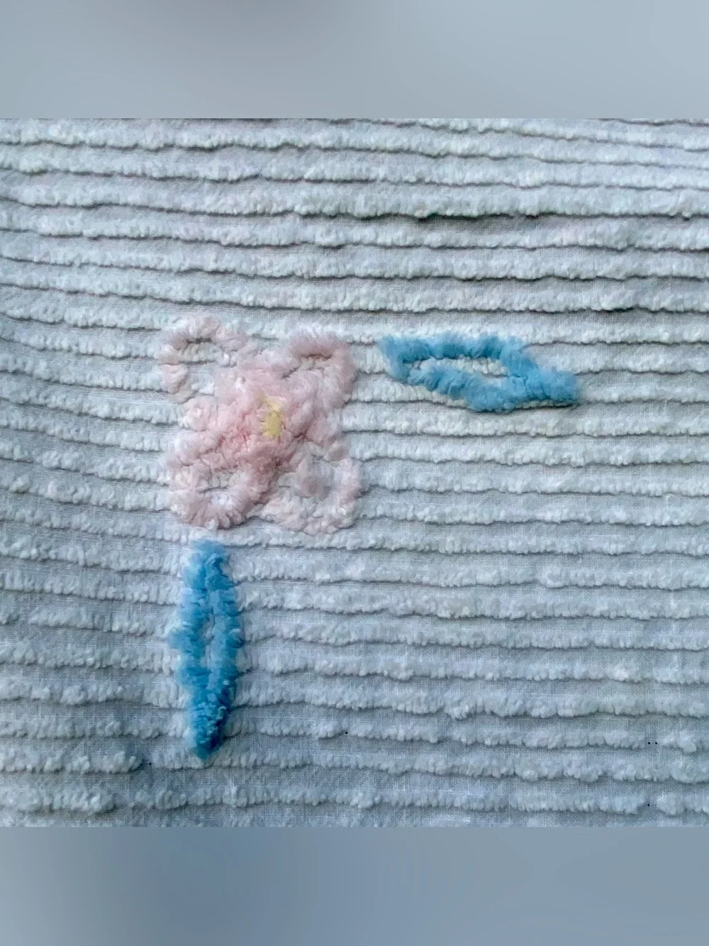 Vintage Crib Blanket Blue Pink Baby Deer Chenille Blanket 41” x 62”